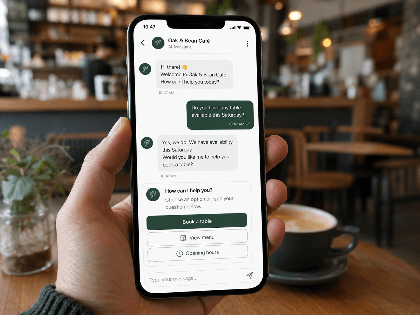 A chat assistant screen in use on a phone