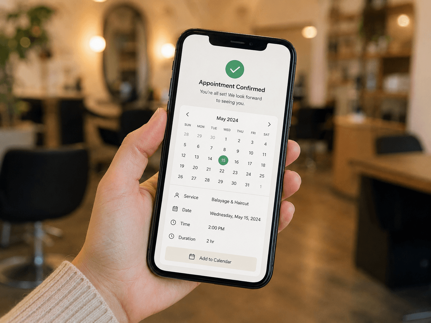 A booking confirmation screen on a phone